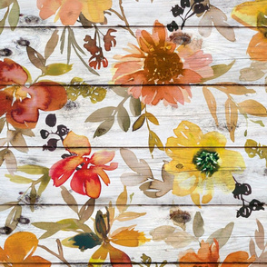 Fall Golden Floral on shiplap - extra large scale