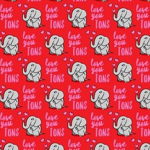 (small scale) Love you tons - elephant valentines day - red - LAD20