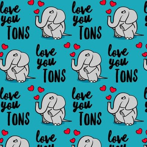  Love you tons - elephant valentines day - teal - LAD20