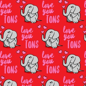  Love you tons - elephant valentines day - red - LAD20