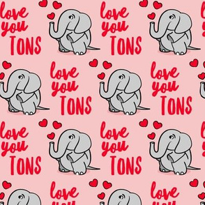 Love you tons - elephant valentines day - pink - LAD20