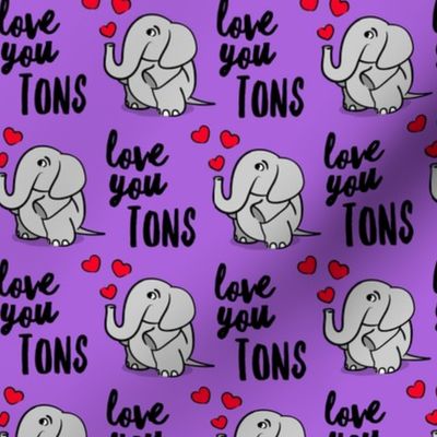 Love you tons - elephant valentines day - purple - LAD20