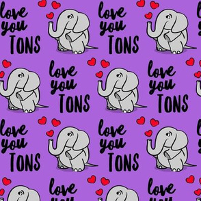 Love you tons - elephant valentines day - purple - LAD20