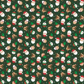 (micro scale)  holiday gang - Christmas Holiday - snowman, reindeer, elf, santa, mrs claus - dark green - LAD20BS