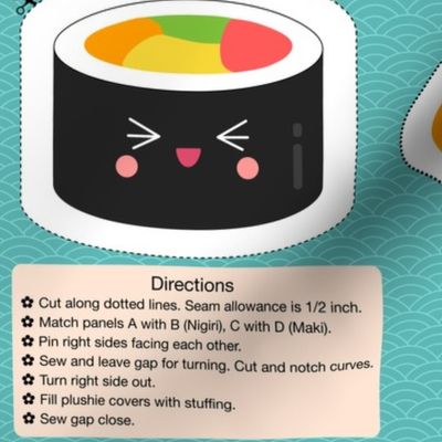 Kawaii Sushi Plushies Nigiri & Maki Cut-and-Sew - Plush Toy Sewing Project