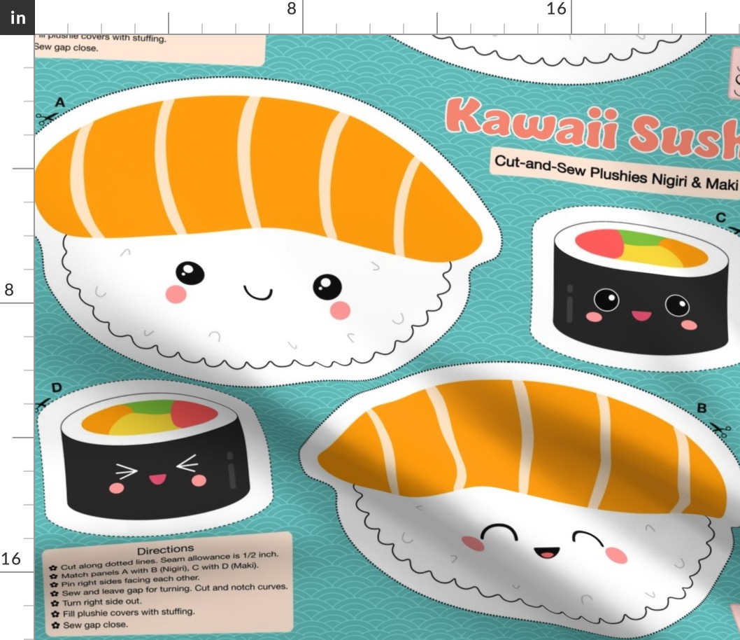 Kawaii Sushi Plushies Nigiri & Maki Cut-and-Sew - Plush Toy Sewing Project