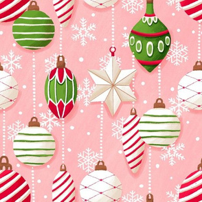 Vintage Christmas ornaments - blush pink Christmas xmas fabric
