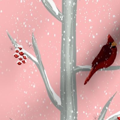 Red Cardinal Christmas Bird Pink