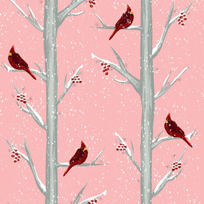 Red Cardinal Christmas Bird Pink