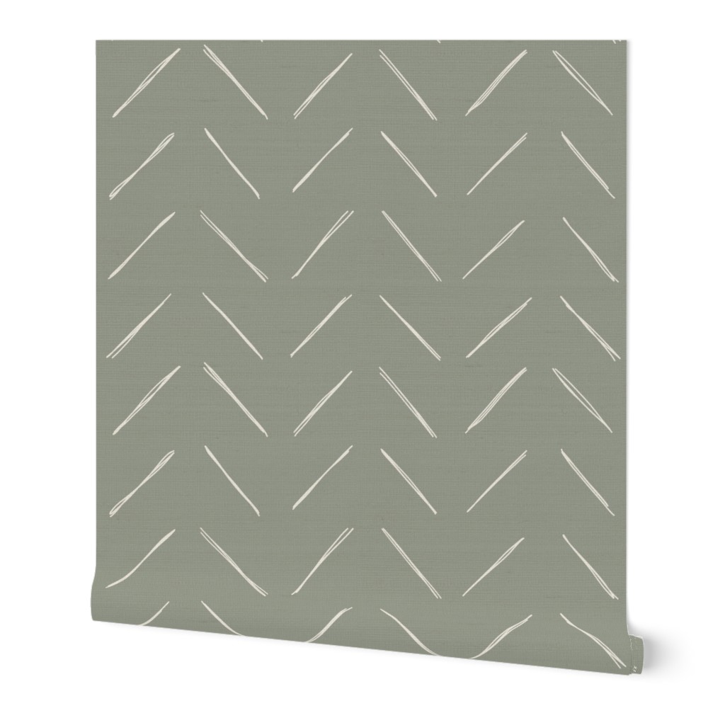 freehand chevron lines bone on sage by Erin Kendal