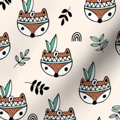 Little indian foxes and feathers garden leaves and woodland animals for kids rust green