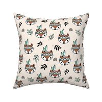 Little indian foxes and feathers garden leaves and woodland animals for kids rust green
