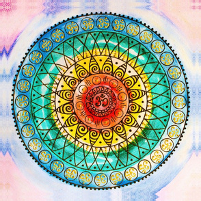 OM - Chakra Mandala - Rainbow - Charm - Large Cut & Sew Round Pillow - Sacred Meditative Henna Art