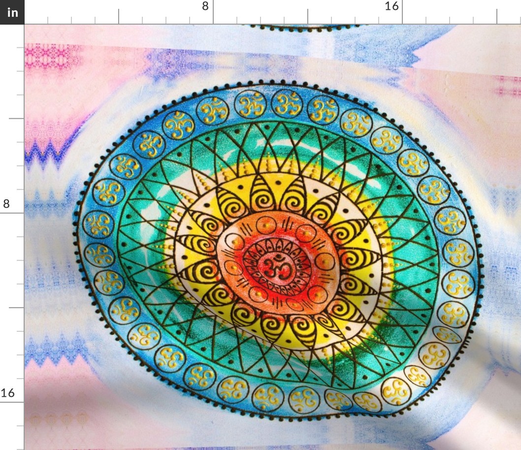 OM - Chakra Mandala - Rainbow - Charm - Large Cut & Sew Round Pillow - Sacred Meditative Henna Art