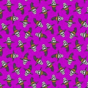 (extra small scale) skull witches - halloween witch hat fabric - purple2 - LAD20BS