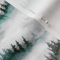 watercolour misty trees foggy forest green MED