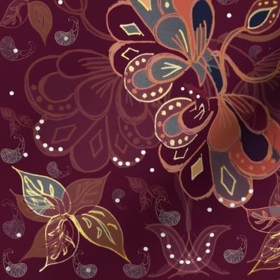 Art Nouveau Bohemian Maximalist Garden - Autumn / Winter  Burgundy