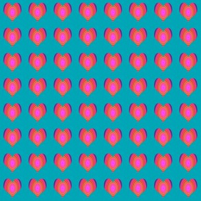 mini RAINBOW HEART pink red GRADIENT ON TURQUOISE BLUE PSMGE