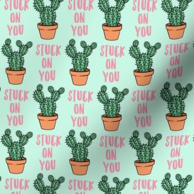 stuck on you - Cactus - angle wing in pot valentines day - pink on light mint - LAD20