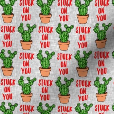 stuck on you - Cactus - angle wing in pot valentines day - red on grey - LAD20