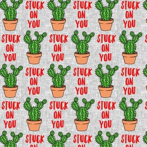 stuck on you - Cactus - angle wing in pot valentines day - red on grey - LAD20