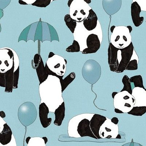 Panda Play In Blue - Large