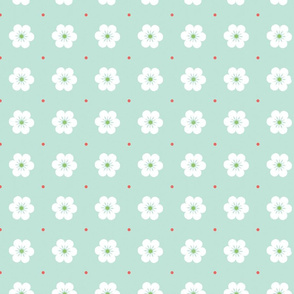 Flower Path –White Flowers/Dots on Mint