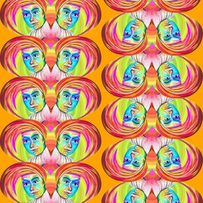 SMALL polichinelle joker face stripes upside down marigold heart love modern icon multi PSMGE
