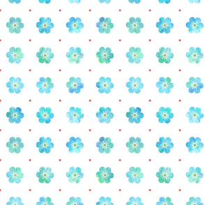 Flower Path – Blue Watercolor Flowers/Dots on White