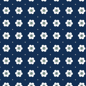 Flowers Path – White Flowers/Tan Dots on Navy