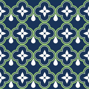 Moroccan Drops - Green/White on Navy 