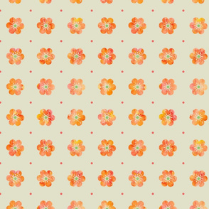 Flower Path – Coral Watercolor Flowers/Dots on Tan