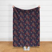 Eastern Nouveau Bohemian Maximalist Autumn Flora On Navy