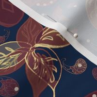 Eastern Nouveau Bohemian Maximalist Autumn Flora On Navy