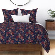 Eastern Nouveau Bohemian Maximalist Autumn Flora On Navy