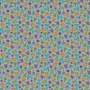 Cute Little Aliens All Over Print Gray Background Small
