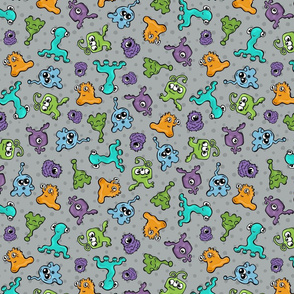 Cute Little Aliens All Over Print Gray Background