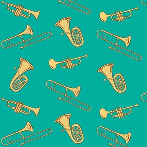 brassy - brass instruments fabric - teal