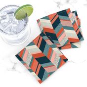 Micro Chevron with Textures / Orange and Persian Green