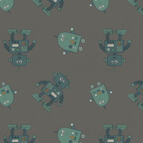 Dark Gray Retro Robots Large