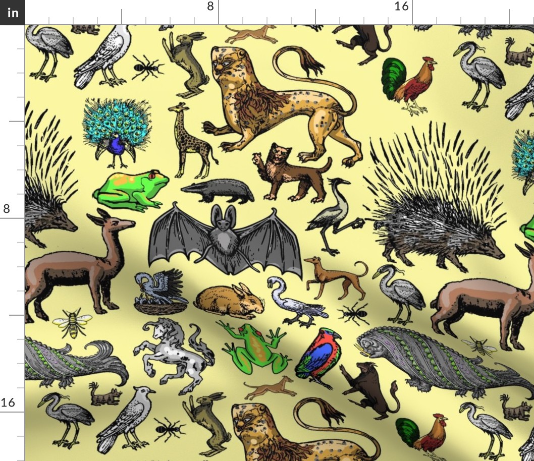 Medieval Animals - Yellow Fabric | Spoonflower