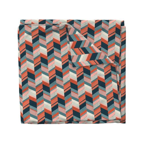 Mini Chevron with Textures / Orange and Persian Green