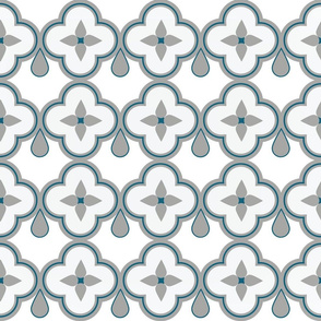 Moroccan Drops - Gray/Teal on White 