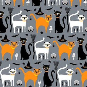 Black White and Orange Witch's Cats, Halloween Colors, Large