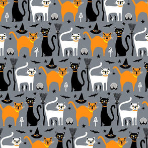 Black White and Orange Witch's Cats, Halloween Colors, Jumbo