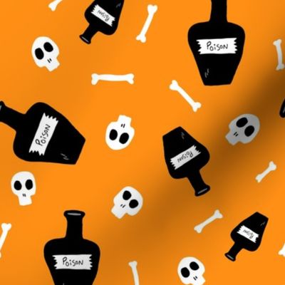 Skulls and Bottles of Poison on Halloween Orange,  Large