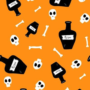 Skulls and Bottles of Poison on Halloween Orange,  Large