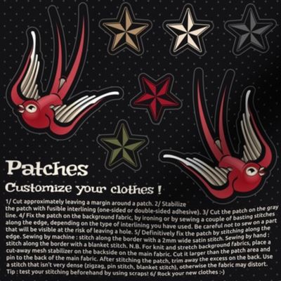 ★ ROCKABILLY PATCHES ★ Decorative Patches & Elbow Patches for Clothing Customization (Spiderweb + Nautical Stars + Swallow Tattoos + Leopard Print) / Fat Quarter Project