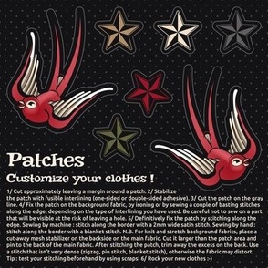 ★ ROCKABILLY PATCHES ★ Decorative Patches & Elbow Patches for Clothing Customization (Spiderweb + Nautical Stars + Swallow Tattoos + Leopard Print) / Fat Quarter Project