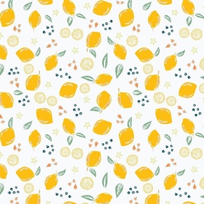 Lemons, Berries and Blossoms on White